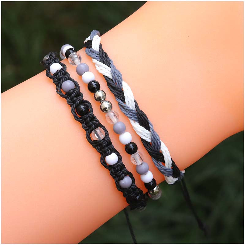 Beads Waterproof Wax Line Woven Three-piece Bracelets