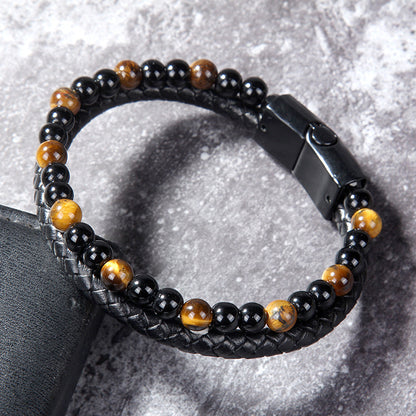 Men's Mixed Color Volcanic Rock Real Cowhide Bracelets