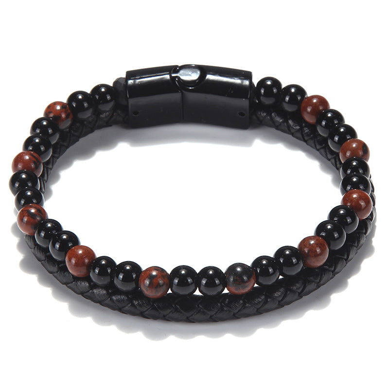 Men's Mixed Color Volcanic Rock Real Cowhide Bracelets