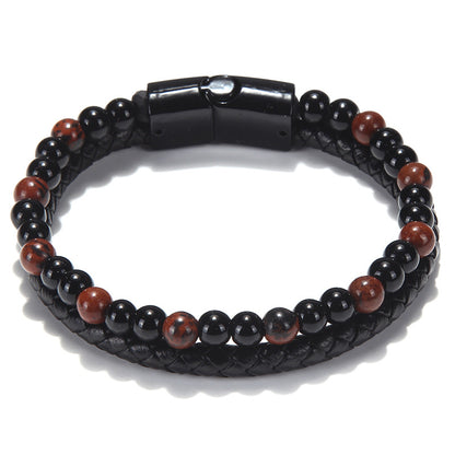 Men's Mixed Color Volcanic Rock Real Cowhide Bracelets