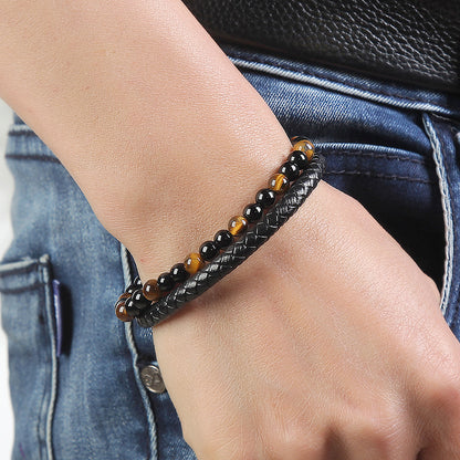 Men's Mixed Color Volcanic Rock Real Cowhide Bracelets