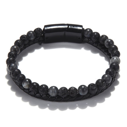 Men's Mixed Color Volcanic Rock Real Cowhide Bracelets