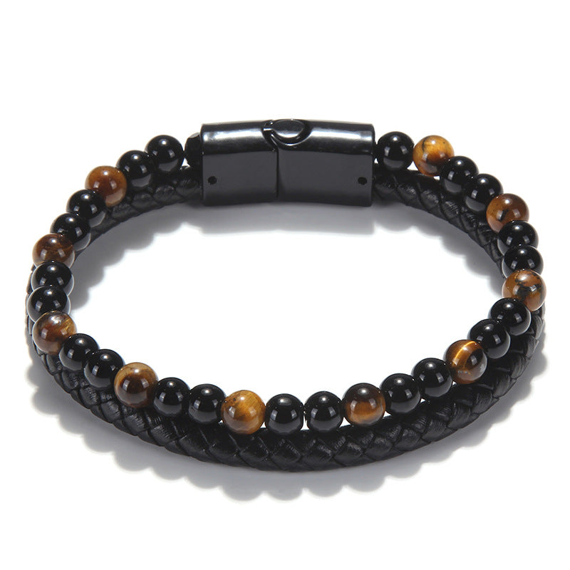 Men's Mixed Color Volcanic Rock Real Cowhide Bracelets