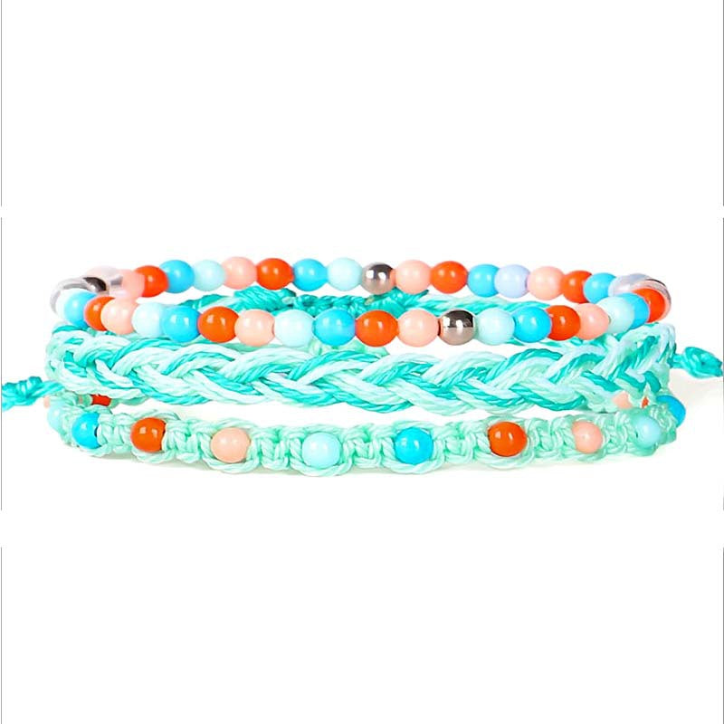 Beads Waterproof Wax Line Woven Three-piece Bracelets