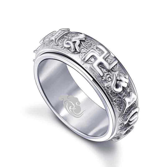 Women's & Men's Retro Heart Six Real Rotating Stainless Rings