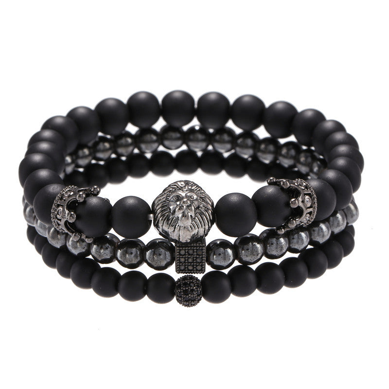 Men's Beaded Suit Haematite Cross Dumbbell Zircon Bracelets