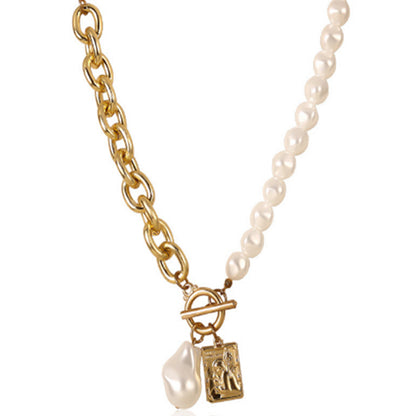 Snake Chain Baroque Pearl Portrait Square Necklaces