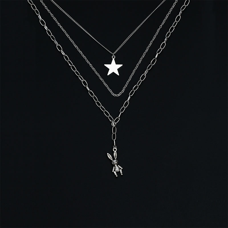 Style Fashion Double Layer Twin Cross Rabbit Necklaces