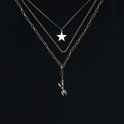 Style Fashion Double Layer Twin Cross Rabbit Necklaces