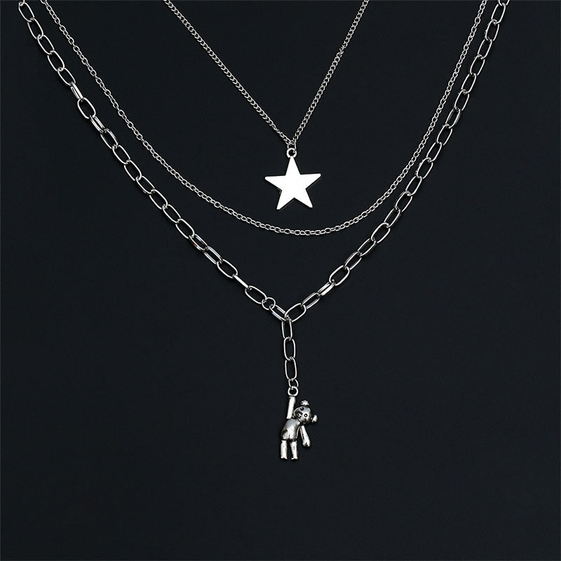 Style Fashion Double Layer Twin Cross Rabbit Necklaces