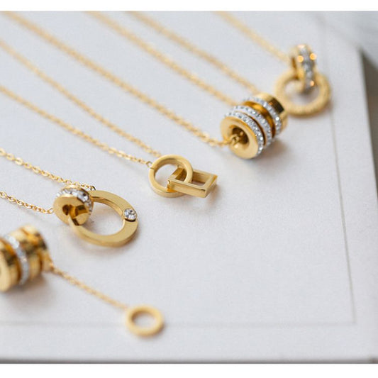 Gold Double Cylindrical Female Personality Fashion Necklaces