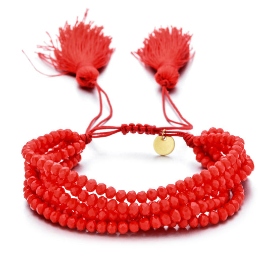 Crystal Beads Carved Agate Tassel Woven Bracelets