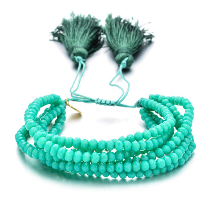 Crystal Beads Carved Agate Tassel Woven Bracelets