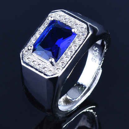 Men's Diamond Domineering Opening Inlaid Sapphire Live Rings