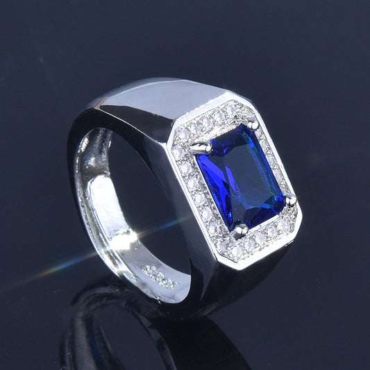 Men's Diamond Domineering Opening Inlaid Sapphire Live Rings