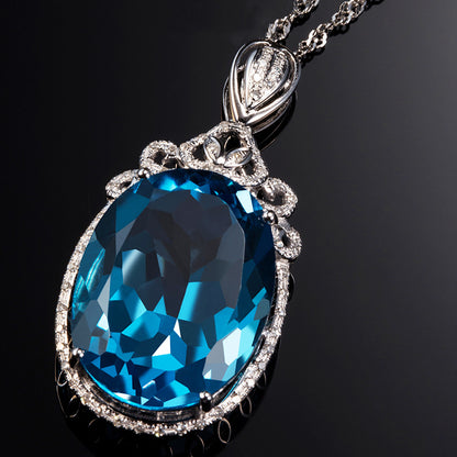 Women's Swiss Blue Topaz Sier Plated Inlaid Pendants