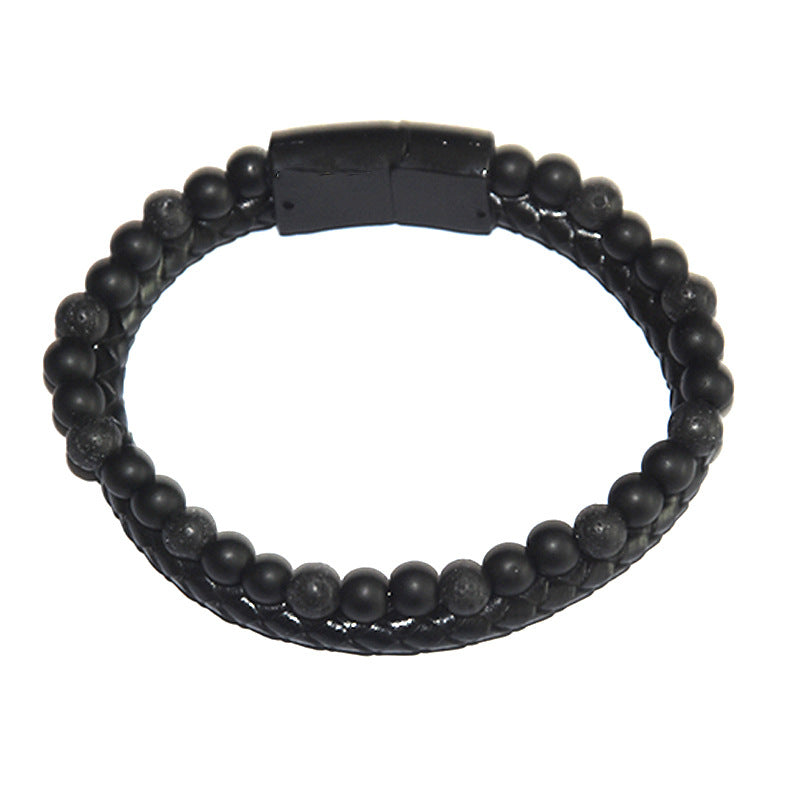 Men's Mixed Color Volcanic Rock Real Cowhide Bracelets