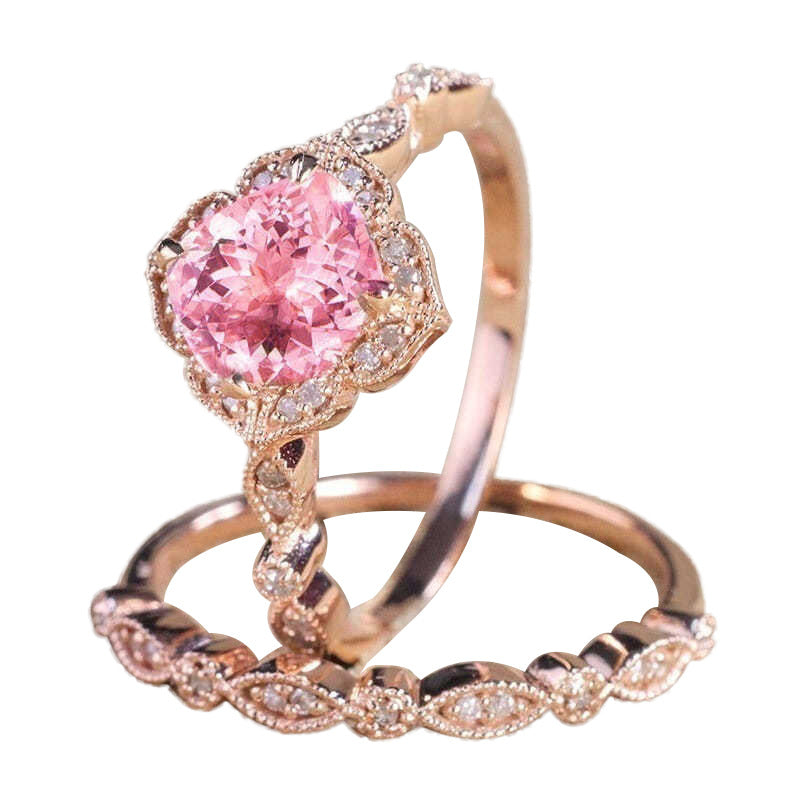 Women's Rose Gold Set Micro Inlaid Zircon Rings