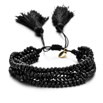 Crystal Beads Carved Agate Tassel Woven Bracelets