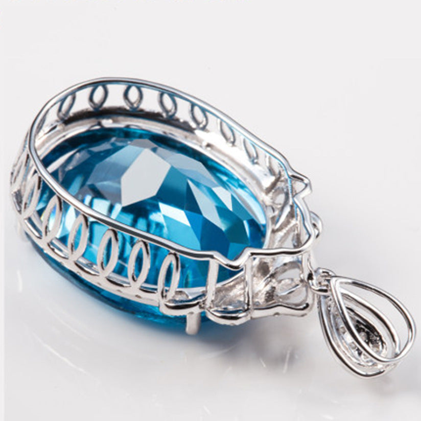 Women's Swiss Blue Topaz Sier Plated Inlaid Pendants