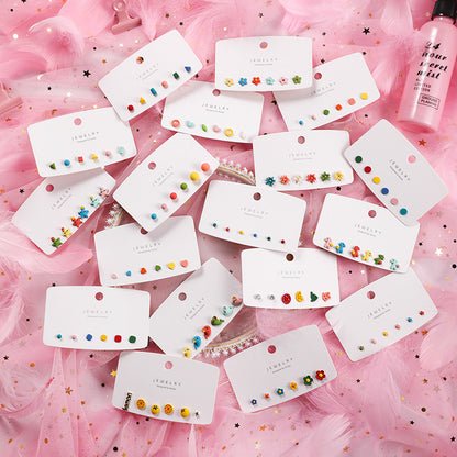 Women's Sier Needle Sweet Set Earings Personality Versatile Cute Small Earrings