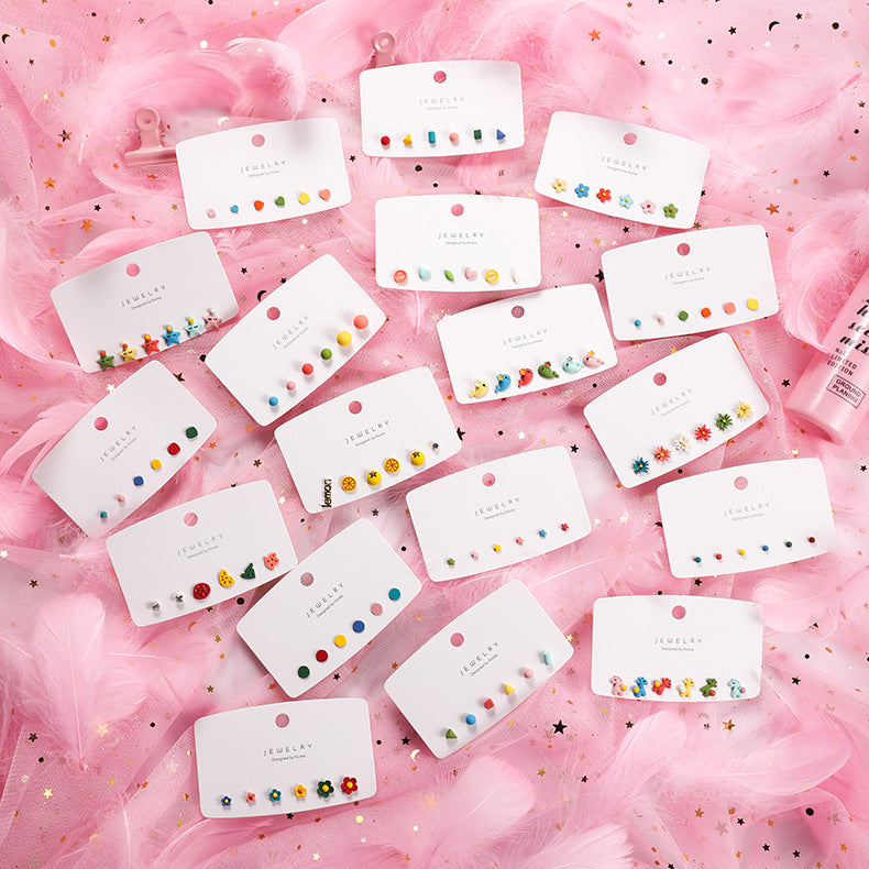 Women's Sier Needle Sweet Set Earings Personality Versatile Cute Small Earrings
