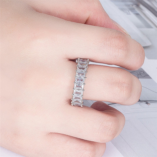 Rectangular Zirconium Paraffin Inlaid Rhinestone Square Rings