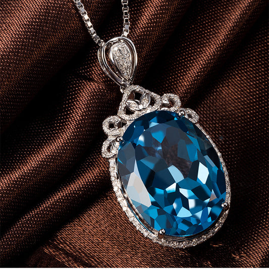 Women's Swiss Blue Topaz Sier Plated Inlaid Pendants