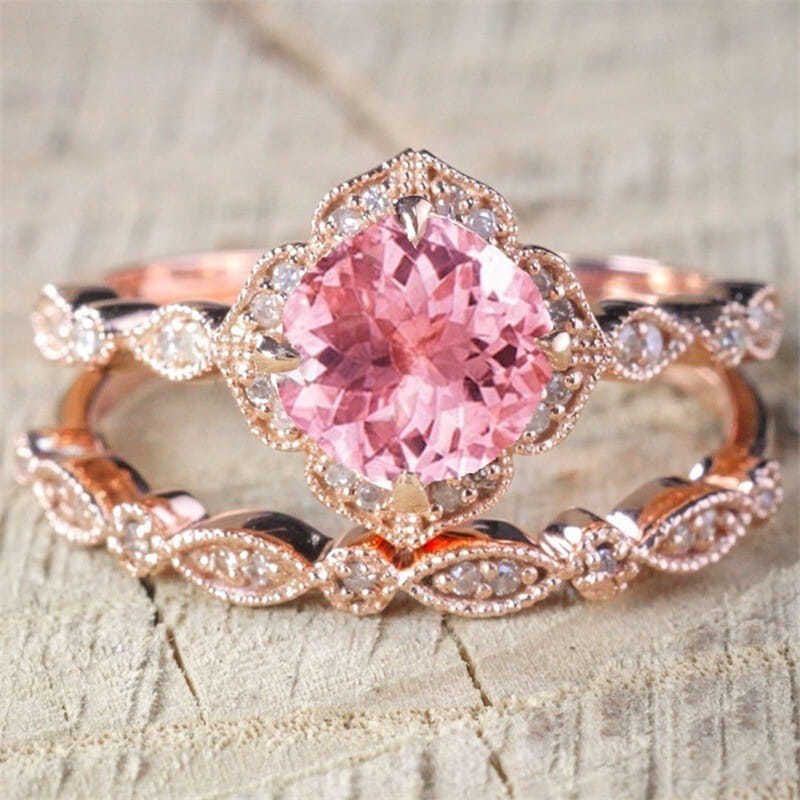 Women's Rose Gold Set Micro Inlaid Zircon Rings