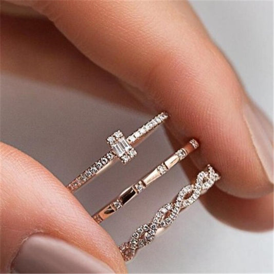 Fashion Creative Cross Rhinestone Zircon Three-piece Rings