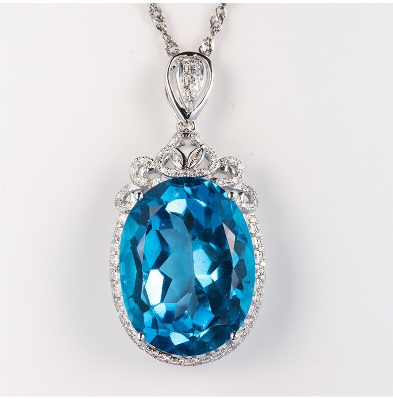 Women's Swiss Blue Topaz Sier Plated Inlaid Pendants