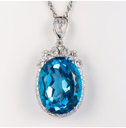 Women's Swiss Blue Topaz Sier Plated Inlaid Pendants