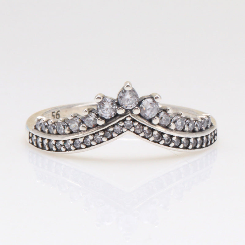 Princess White Copper Crown-shaped Temperament Twin Rings