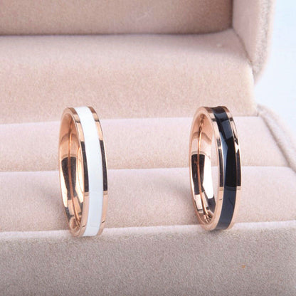 Gold Black White Epoxy Titanium Couple Rings