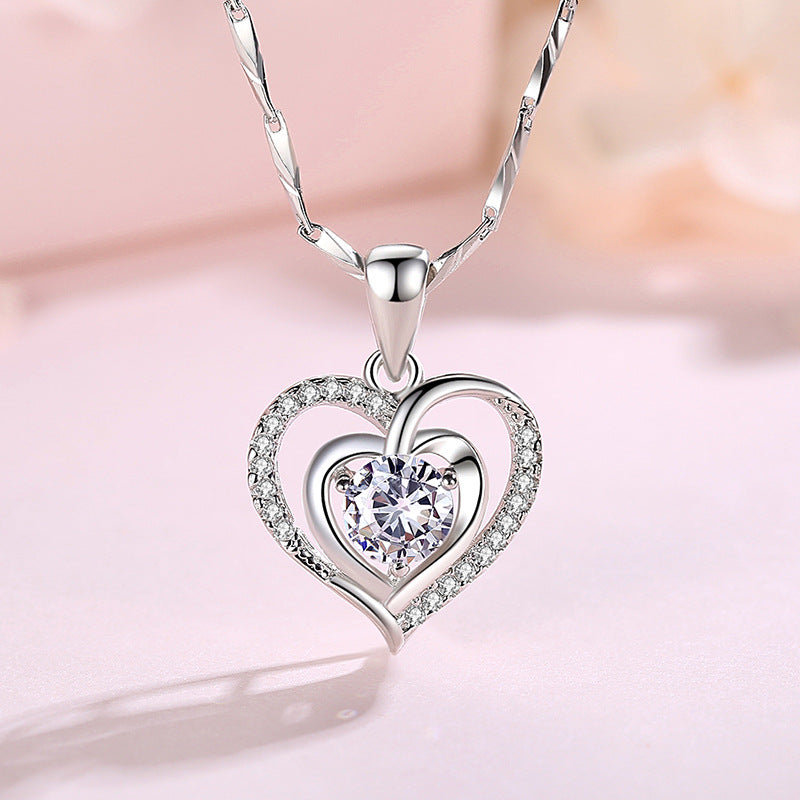 Pure Sier Heart Sterling Female Fashion Clavicle Chain Pendants