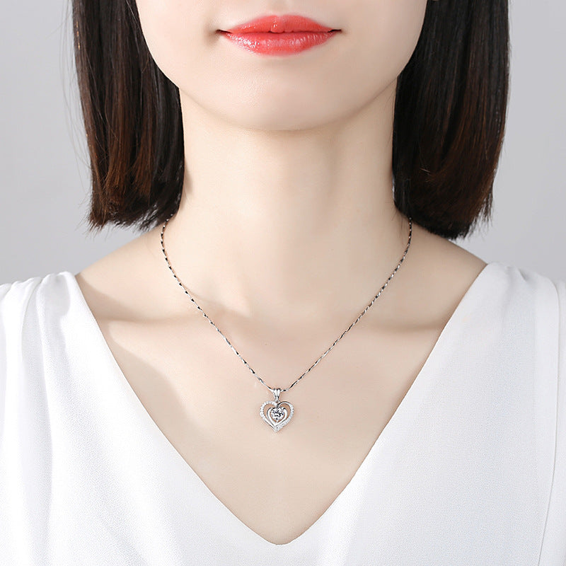 Pure Sier Heart Sterling Female Fashion Clavicle Chain Pendants