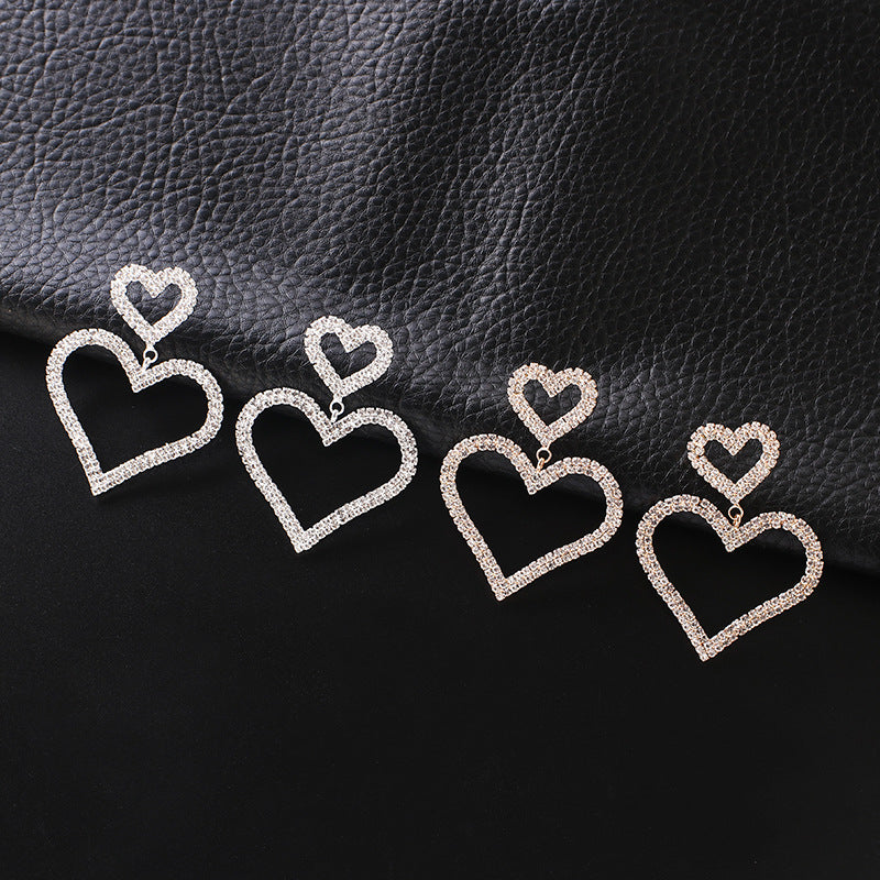 Heart Shape Rhinestone Claw Chain Peach Rings