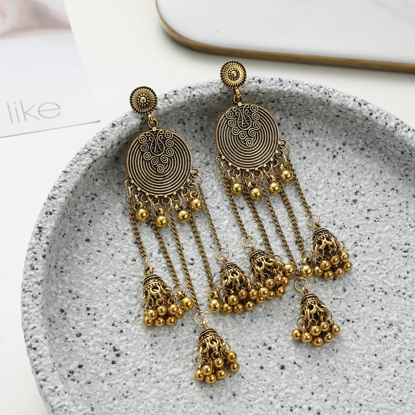 Round Bell Long Personalized Indian Ethnic Earrings