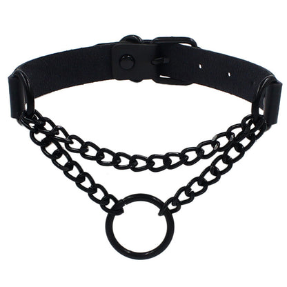 Dark Punk Leather Neckband Street Shot Black Necklaces