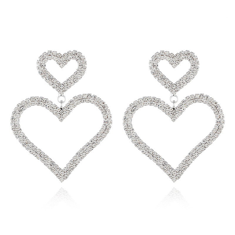 Heart Shape Rhinestone Claw Chain Peach Rings