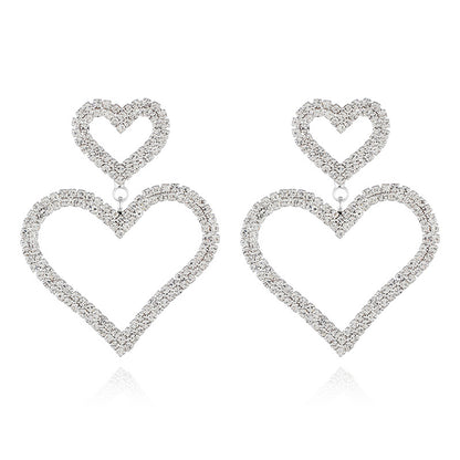 Heart Shape Rhinestone Claw Chain Peach Rings