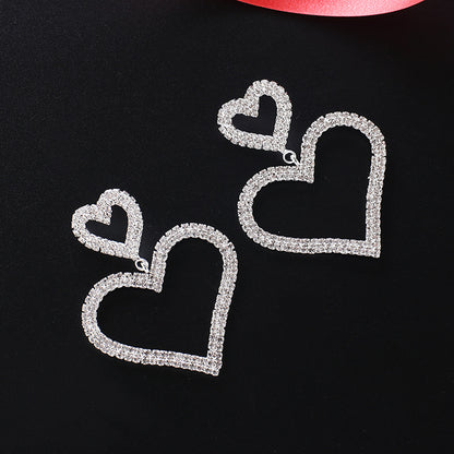 Heart Shape Rhinestone Claw Chain Peach Rings