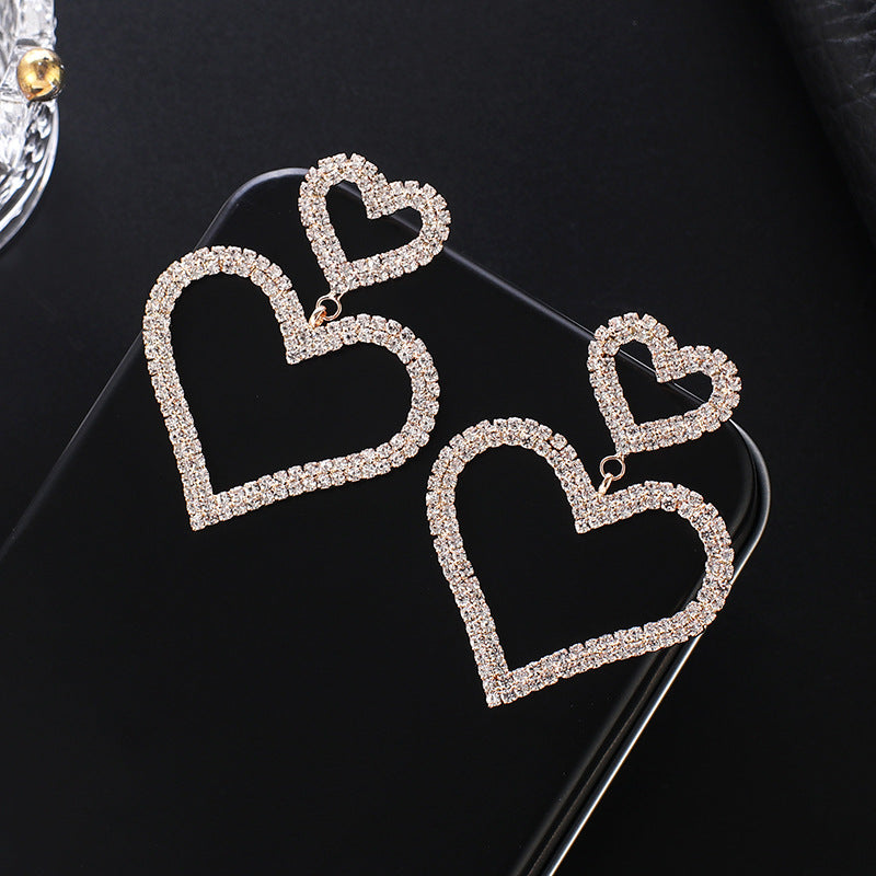 Heart Shape Rhinestone Claw Chain Peach Rings