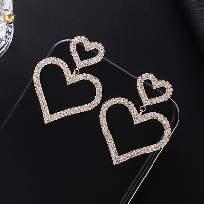 Heart Shape Rhinestone Claw Chain Peach Rings