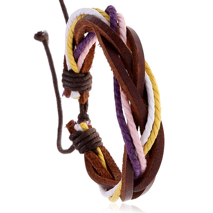 Women's Cowhide Handmade Weave Vintage Color Couple Bracelets