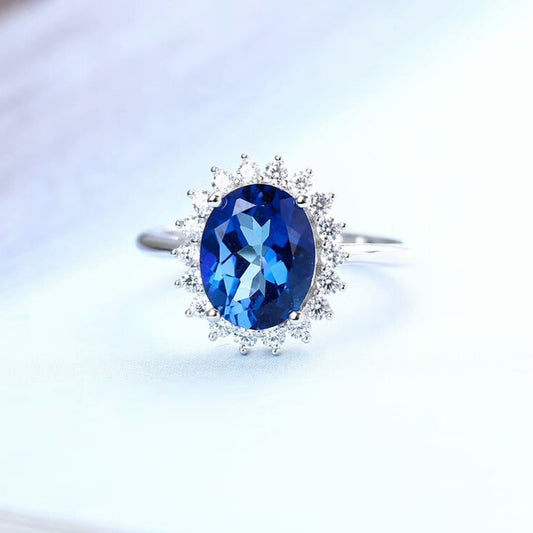 Fashion Blue Zircon Gemstone Female Luxury Rings