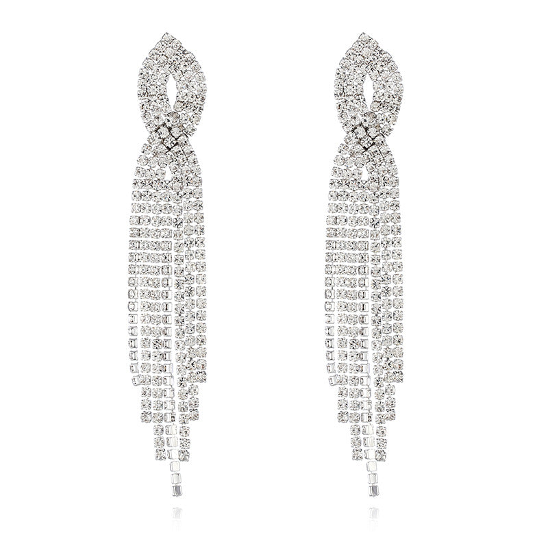 Cross Long Fringe Bridal Wedding Stage Earrings