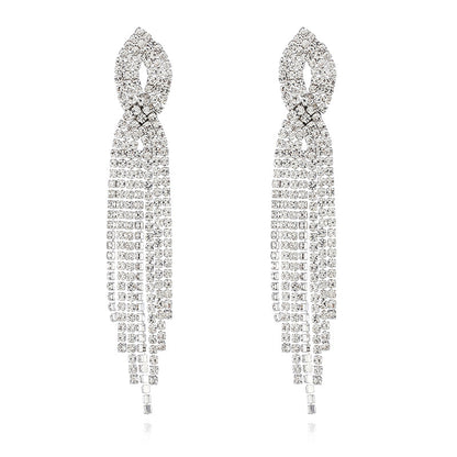 Cross Long Fringe Bridal Wedding Stage Earrings