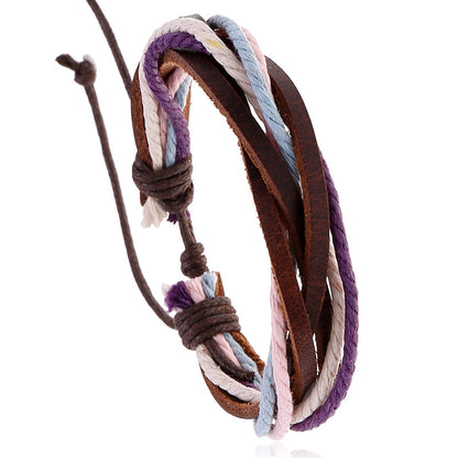 Women's Cowhide Handmade Weave Vintage Color Couple Bracelets