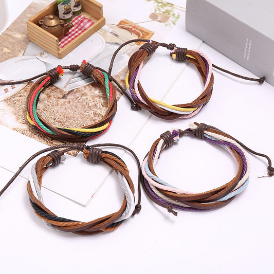 Women's Cowhide Handmade Weave Vintage Color Couple Bracelets